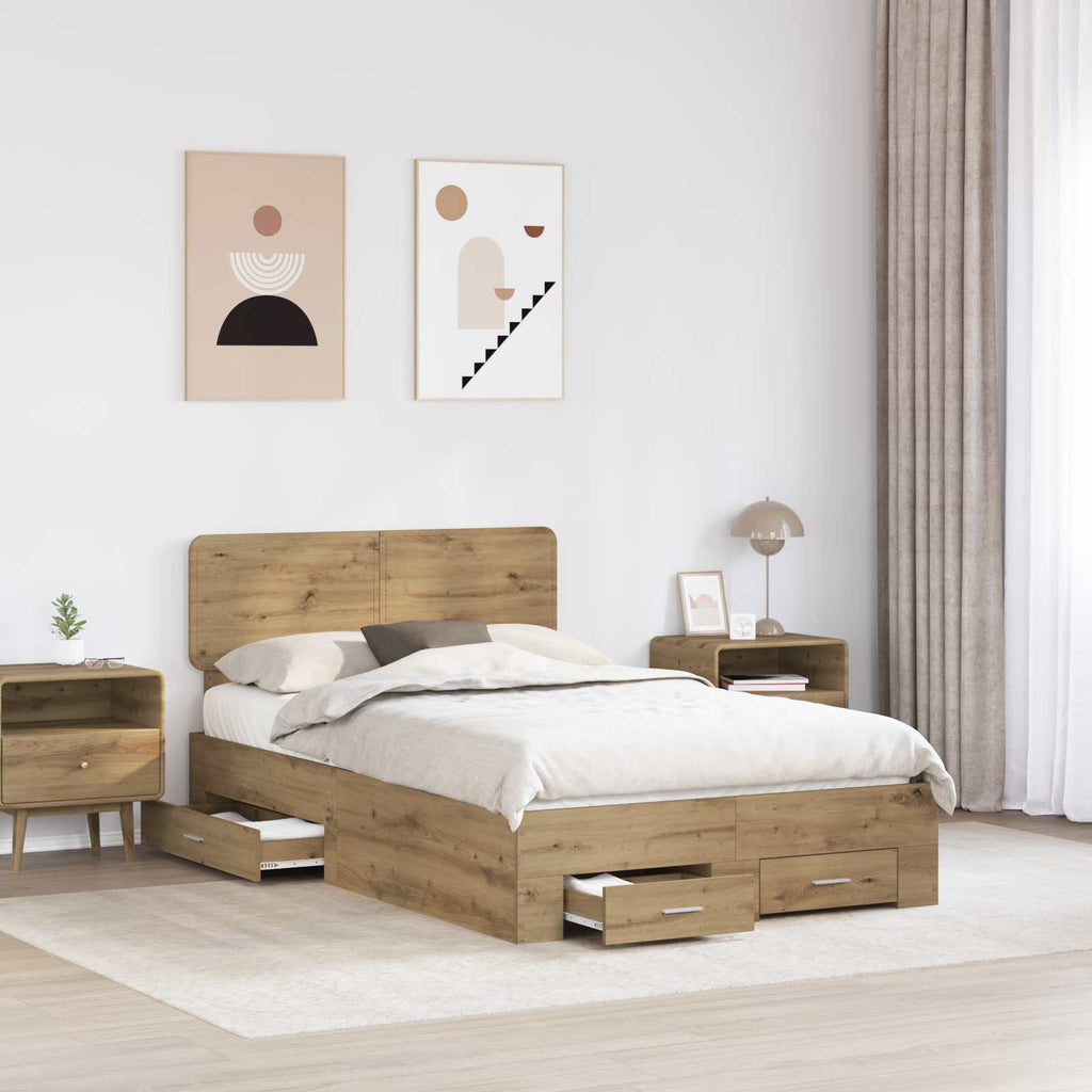vidaXL Ramka łóżka Z zagłówkiem Dąb rzemieślniczy 120 x 190 cm