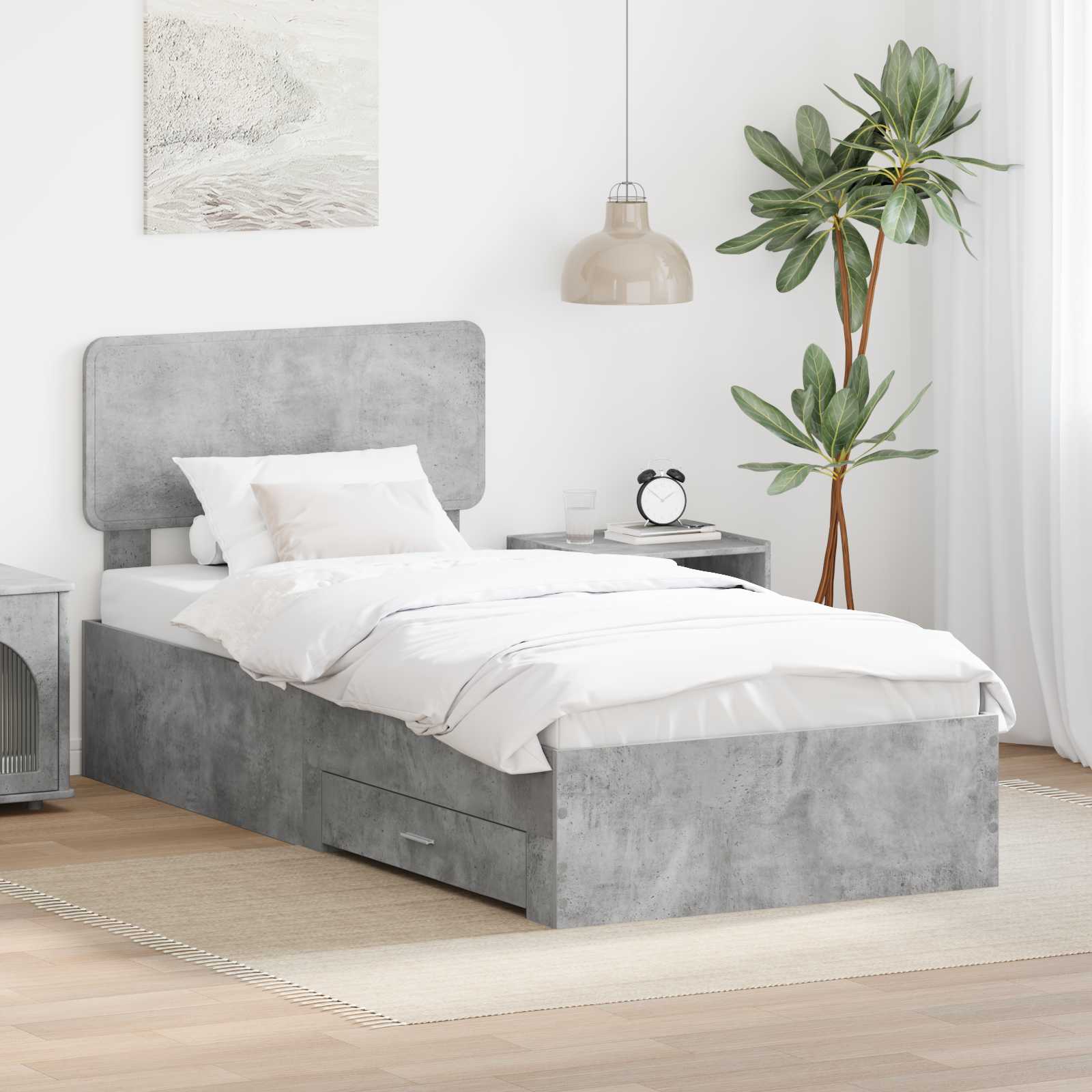 vidaXL Ramka łóżka Betonowy szary 100 x 200 cm Materiał drewnopochodny