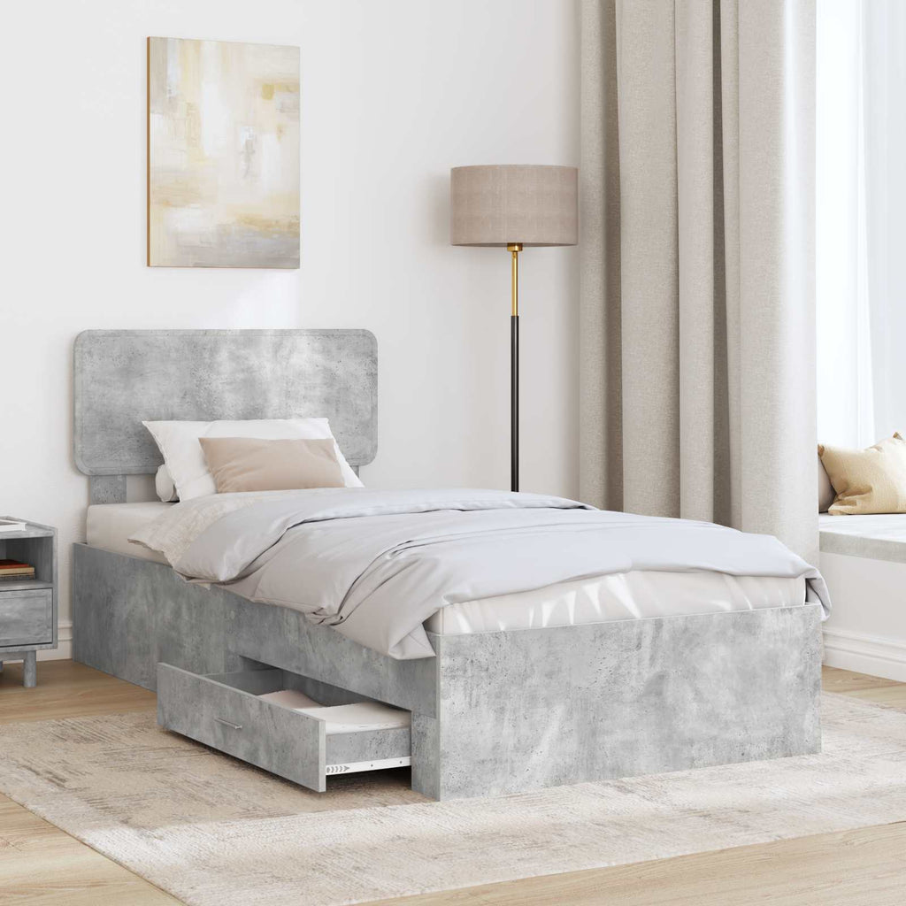 vidaXL Ramka łóżka Betonowy szary 100 x 200 cm Materiał drewnopochodny