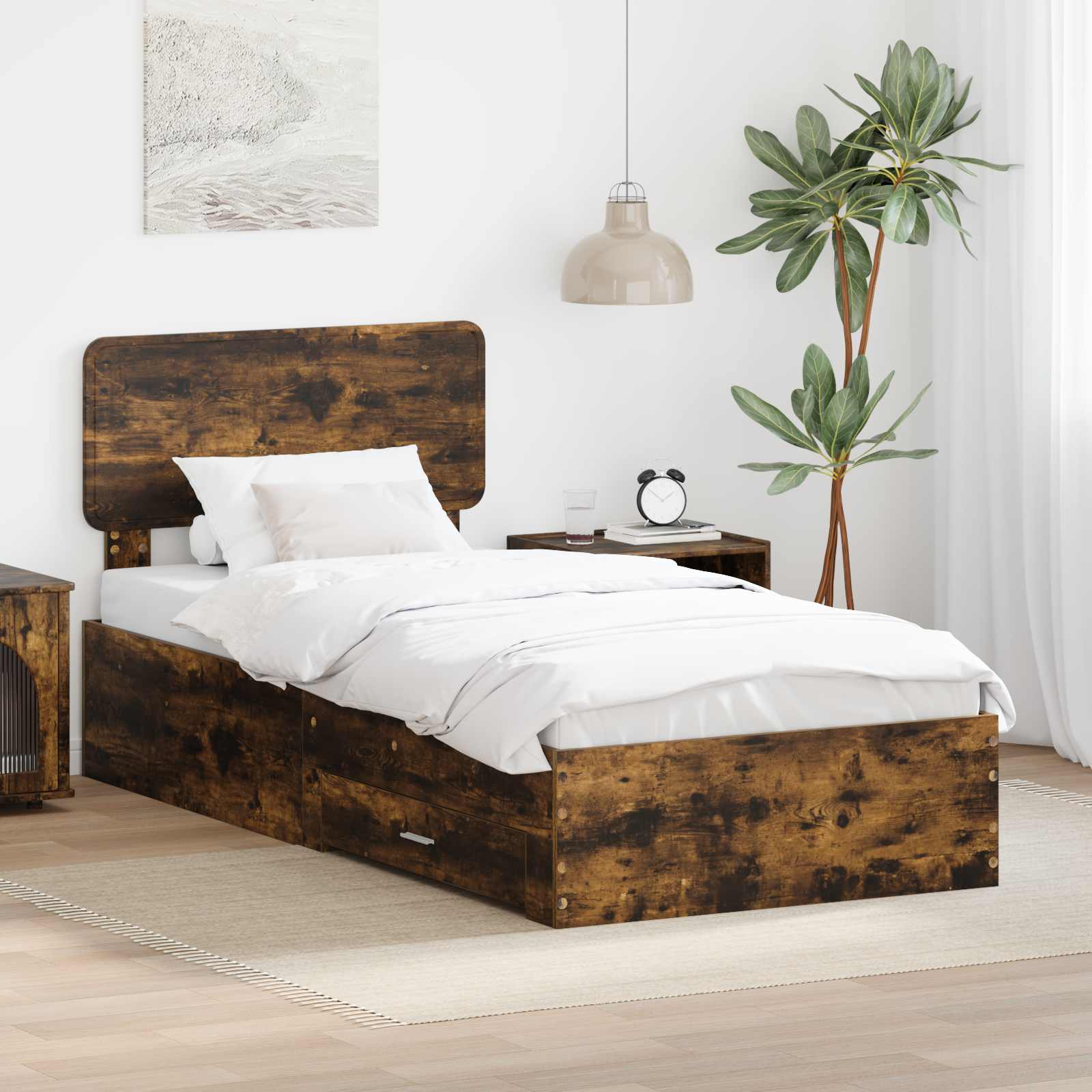 vidaXL Ramka łóżka Dąb wędzony 100 x 200 cm Materiał drewnopochodny