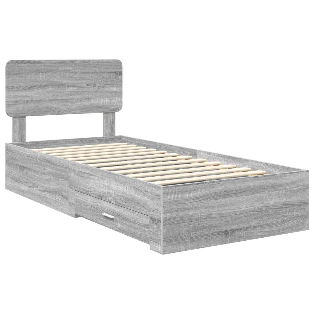 vidaXL Ramka łóżka Szary Sonoma 100 x 200 cm Materiał drewnopochodny