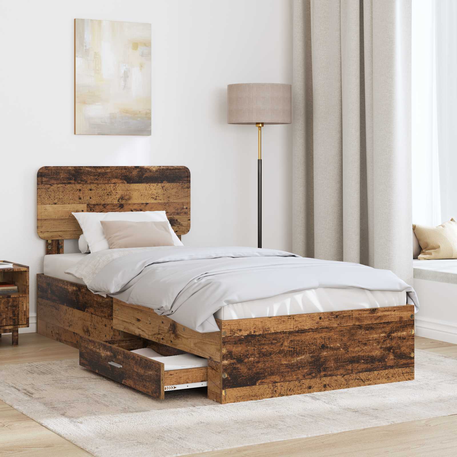 vidaXL Ramka łóżka Stare drewno 100 x 200 cm Materiał drewnopochodny