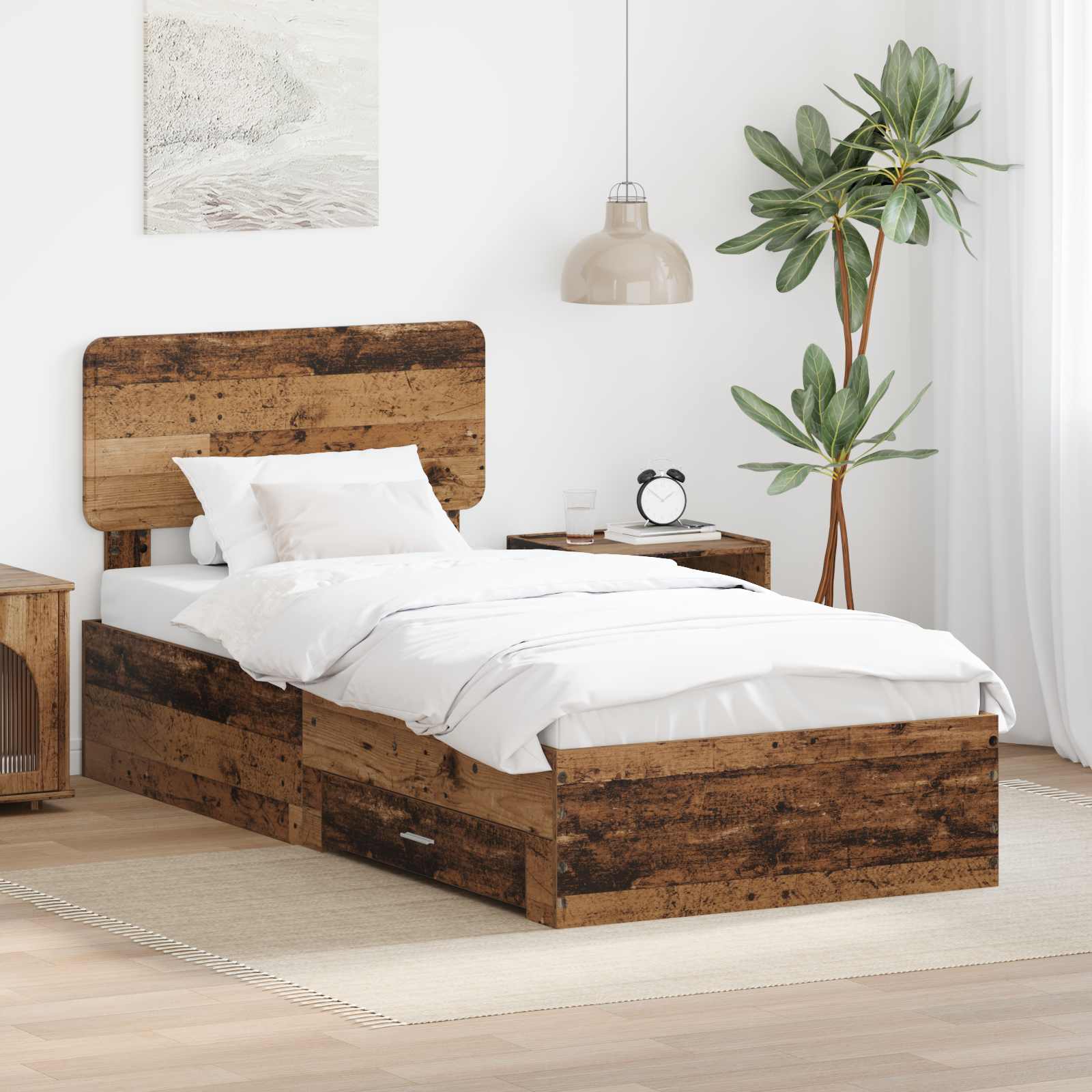 vidaXL Ramka łóżka Stare drewno 90 x 200 cm Materiał drewnopochodny