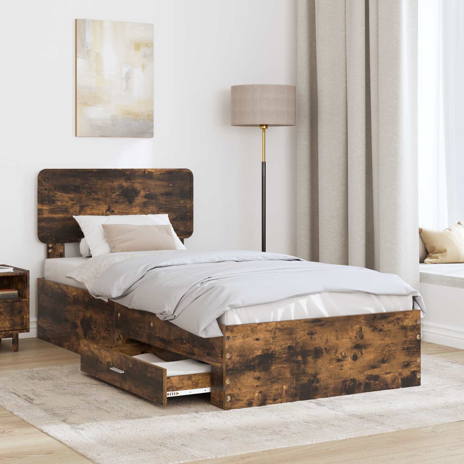 vidaXL Ramka łóżka Dąb wędzony 90 x 190 cm Materiał drewnopochodny