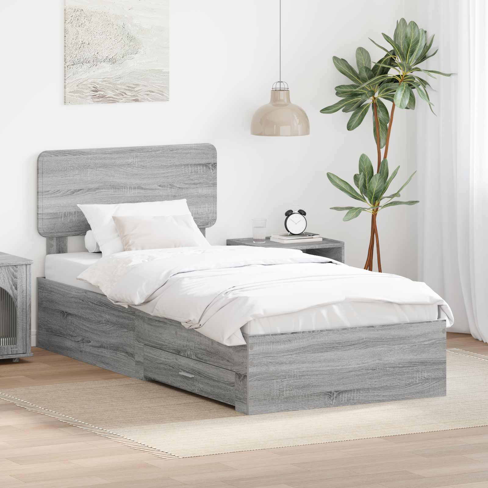 vidaXL Ramka łóżka Szary Sonoma 90 x 190 cm Materiał drewnopochodny