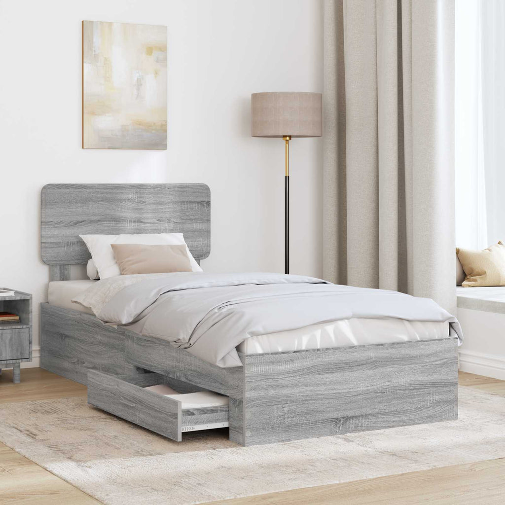 vidaXL Ramka łóżka Szary Sonoma 90 x 190 cm Materiał drewnopochodny