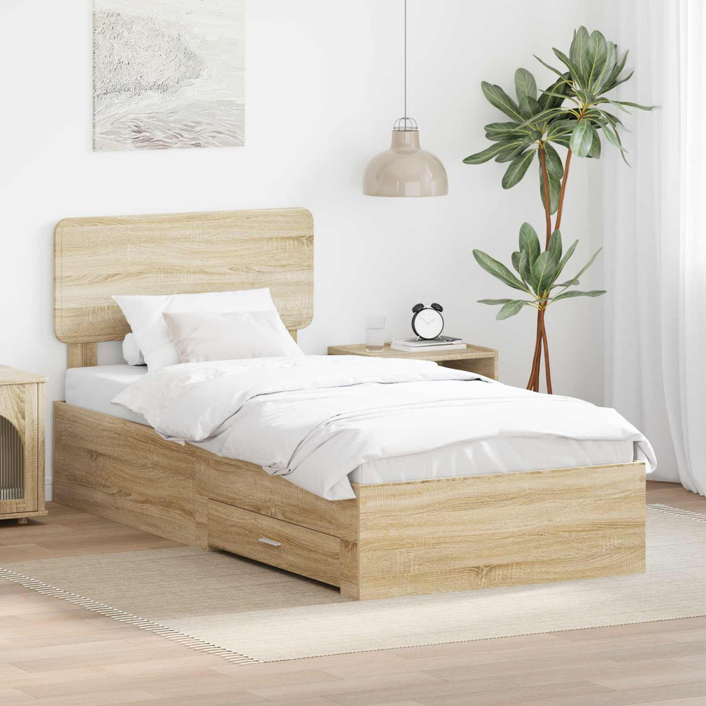 vidaXL Ramka łóżka Dąb Sonoma 75 x 190 cm Materiał drewnopochodny
