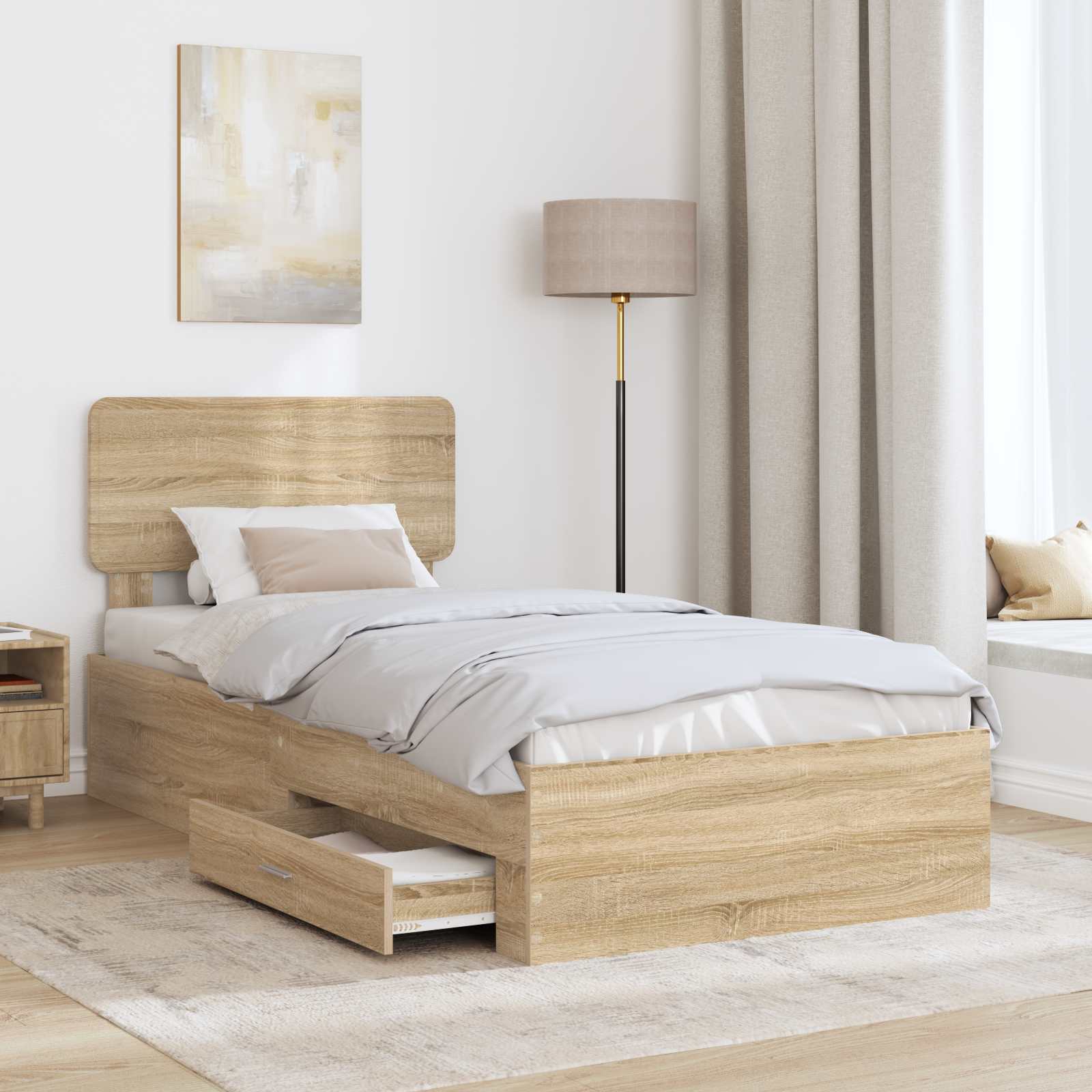 vidaXL Ramka łóżka Dąb Sonoma 75 x 190 cm Materiał drewnopochodny