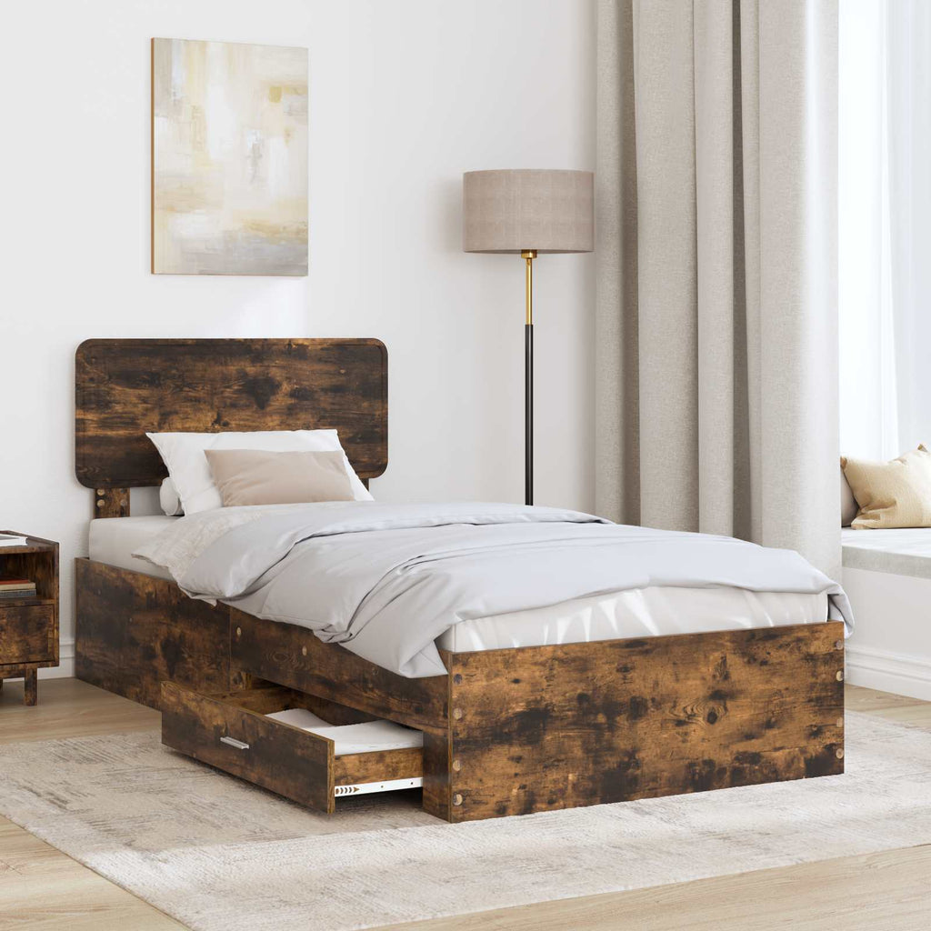 vidaXL Ramka łóżka Dąb wędzony 75 x 190 cm Materiał drewnopochodny