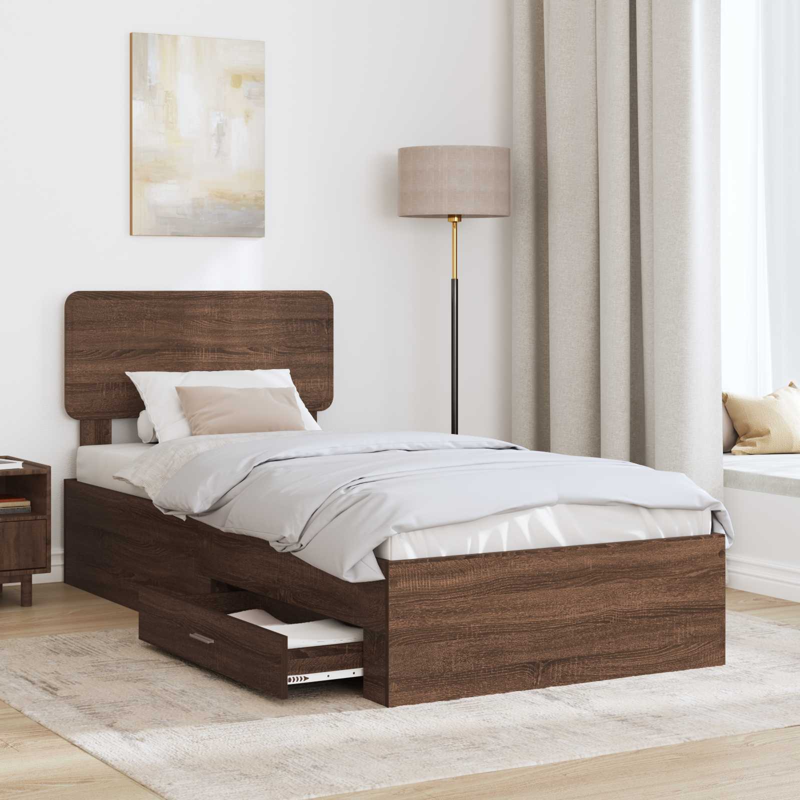 vidaXL Ramka łóżka Brązowy dąb 75 x 190 cm Materiał drewnopochodny