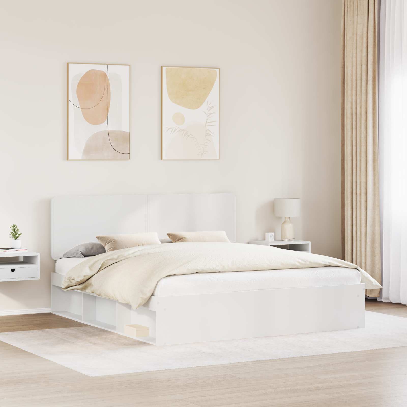 vidaXL Ramka łóżka Z zagłówkiem Biały 200 x 200 cm Lite drewno sosnowe