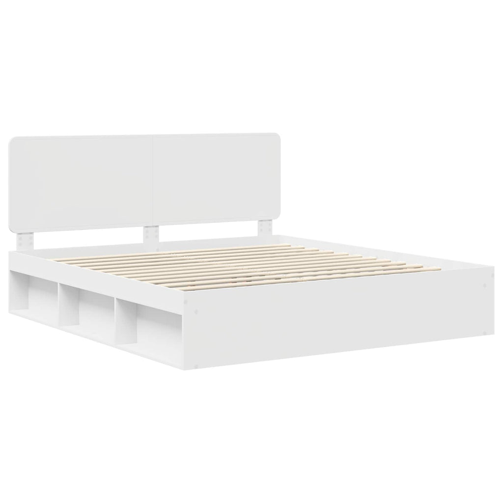 vidaXL Ramka łóżka Z zagłówkiem Biały 200 x 200 cm Lite drewno sosnowe