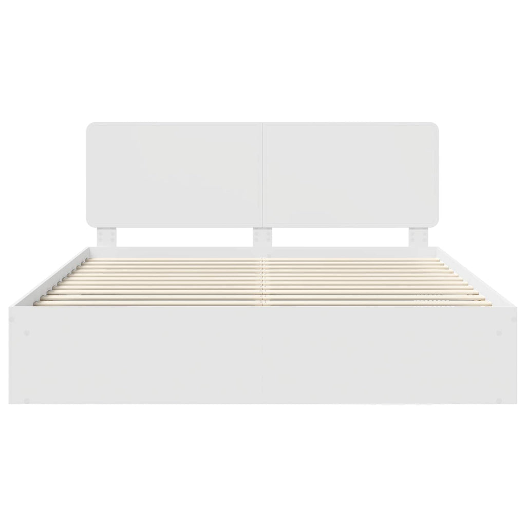 vidaXL Ramka łóżka Z zagłówkiem Biały 200 x 200 cm Lite drewno sosnowe