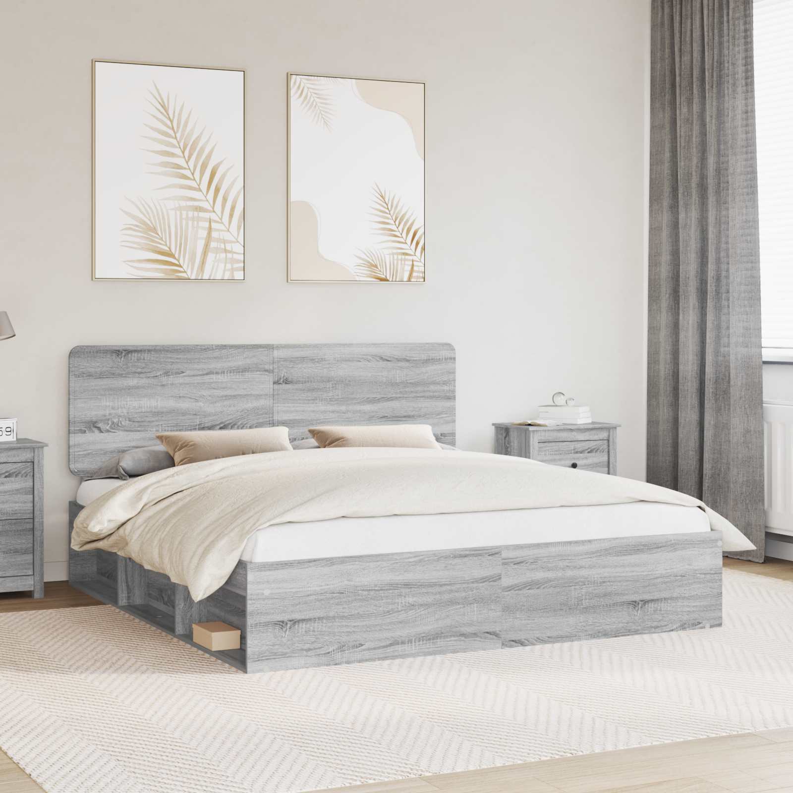 vidaXL Ramka łóżka Szary Sonoma 200 x 200 cm Lite drewno sosnowe