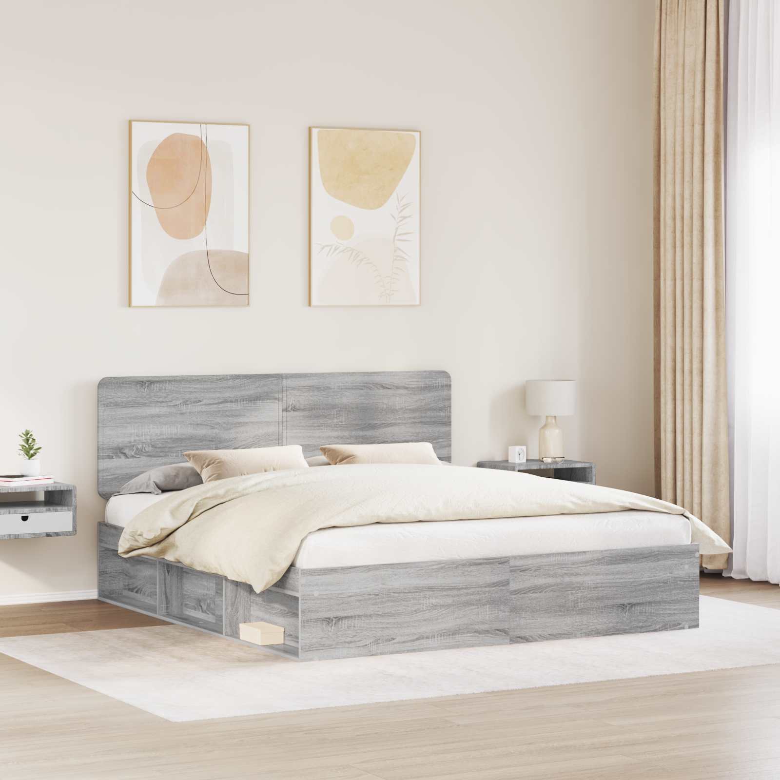 vidaXL Ramka łóżka Szary Sonoma 200 x 200 cm Lite drewno sosnowe