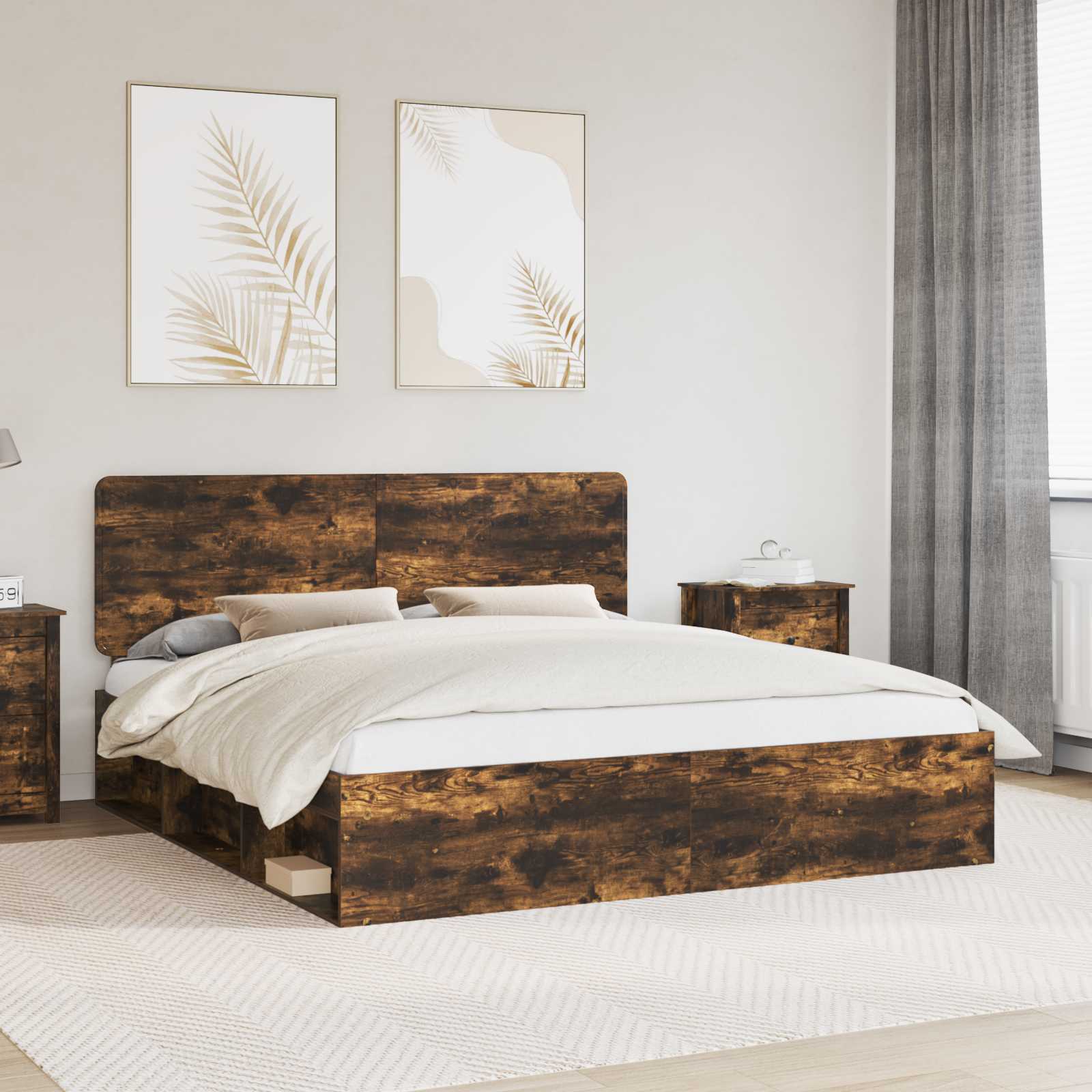 vidaXL Ramka łóżka Dąb wędzony 180 x 200 cm Lite drewno sosnowe