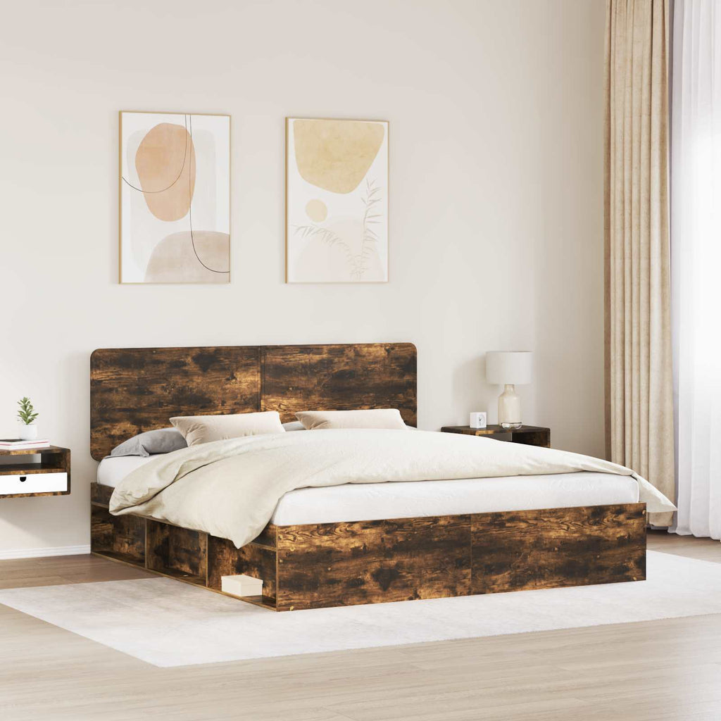 vidaXL Ramka łóżka Dąb wędzony 180 x 200 cm Lite drewno sosnowe