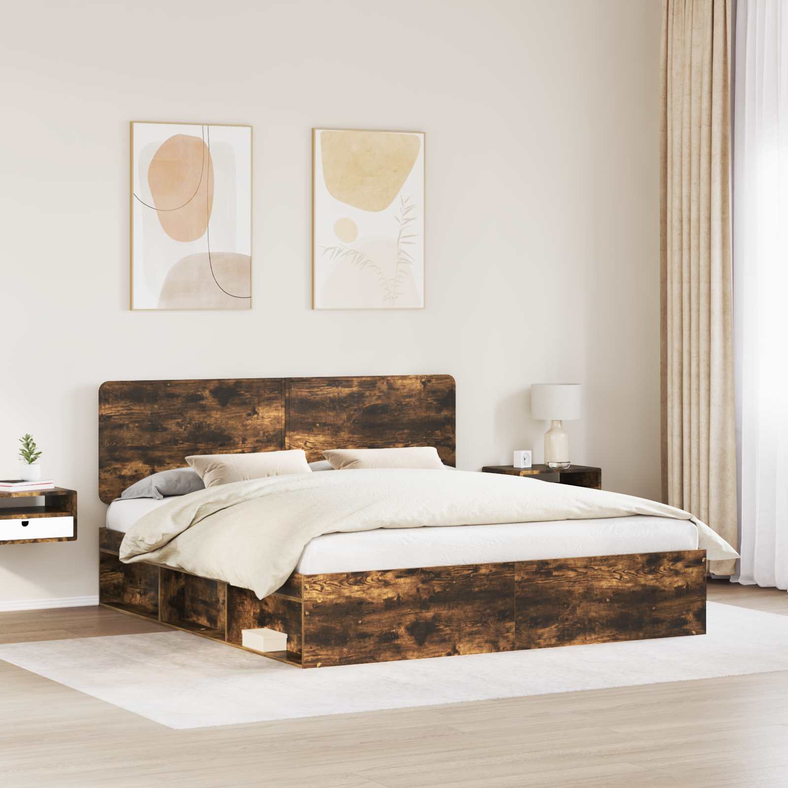 vidaXL Ramka łóżka Dąb wędzony 180 x 200 cm Lite drewno sosnowe