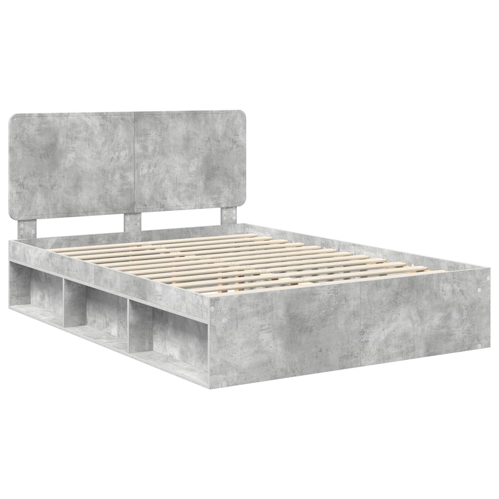 vidaXL Ramka łóżka Szary beton 150 x 200 cm Lite drewno sosnowe