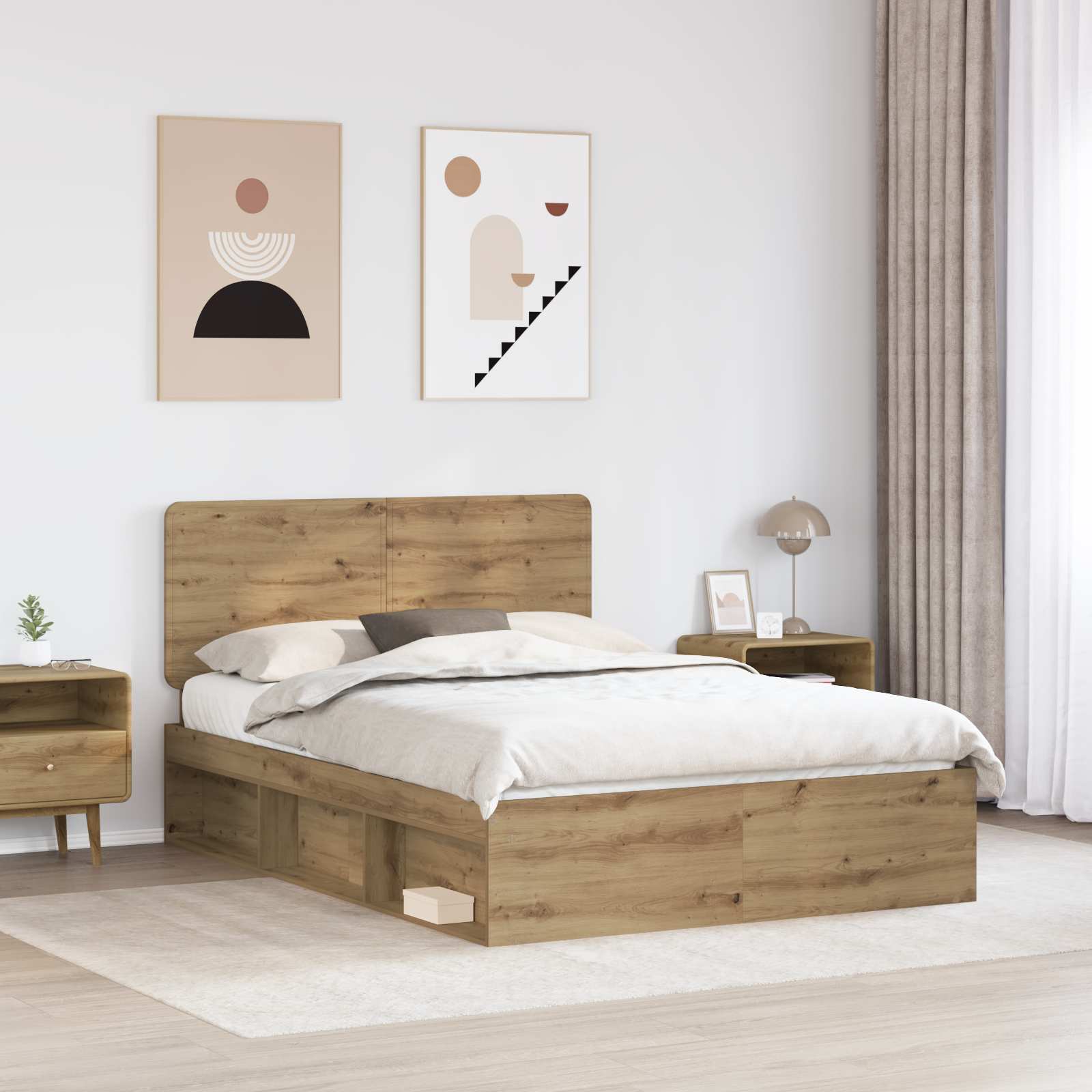 vidaXL Ramka łóżka Dąb rzemieślniczy 150 x 200 cm Lite drewno sosnowe