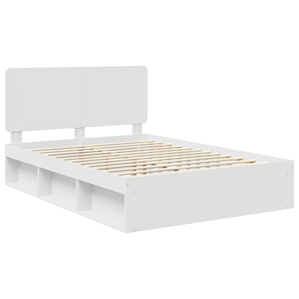 vidaXL Ramka łóżka Z zagłówkiem Biały 140 x 190 cm Lite drewno sosnowe