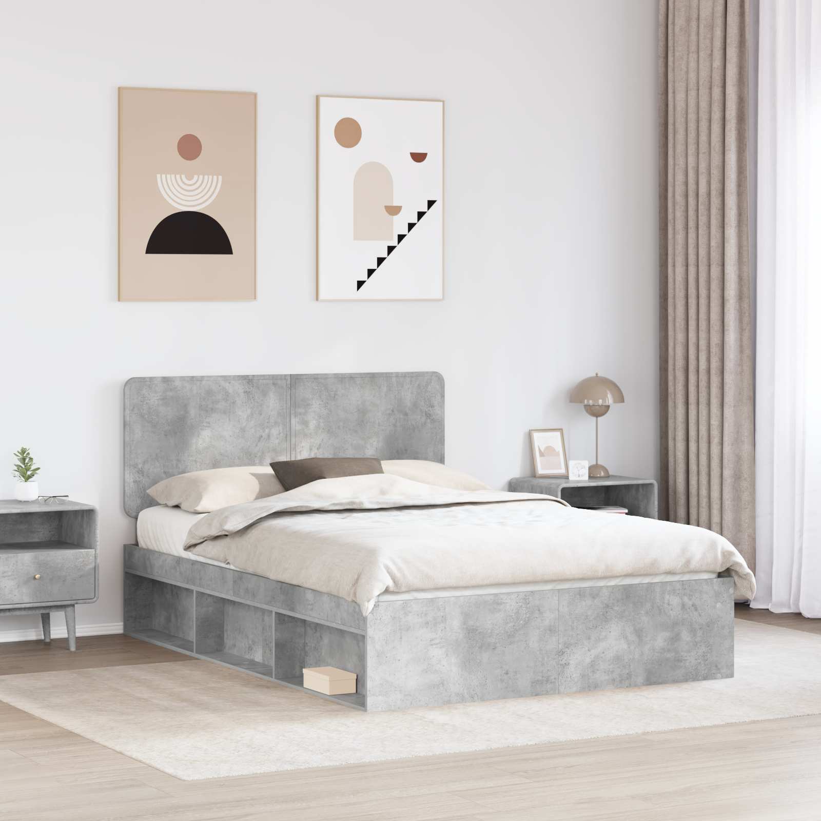 vidaXL Ramka łóżka Betonowy 140 x 190 cm Lite drewno sosnowe