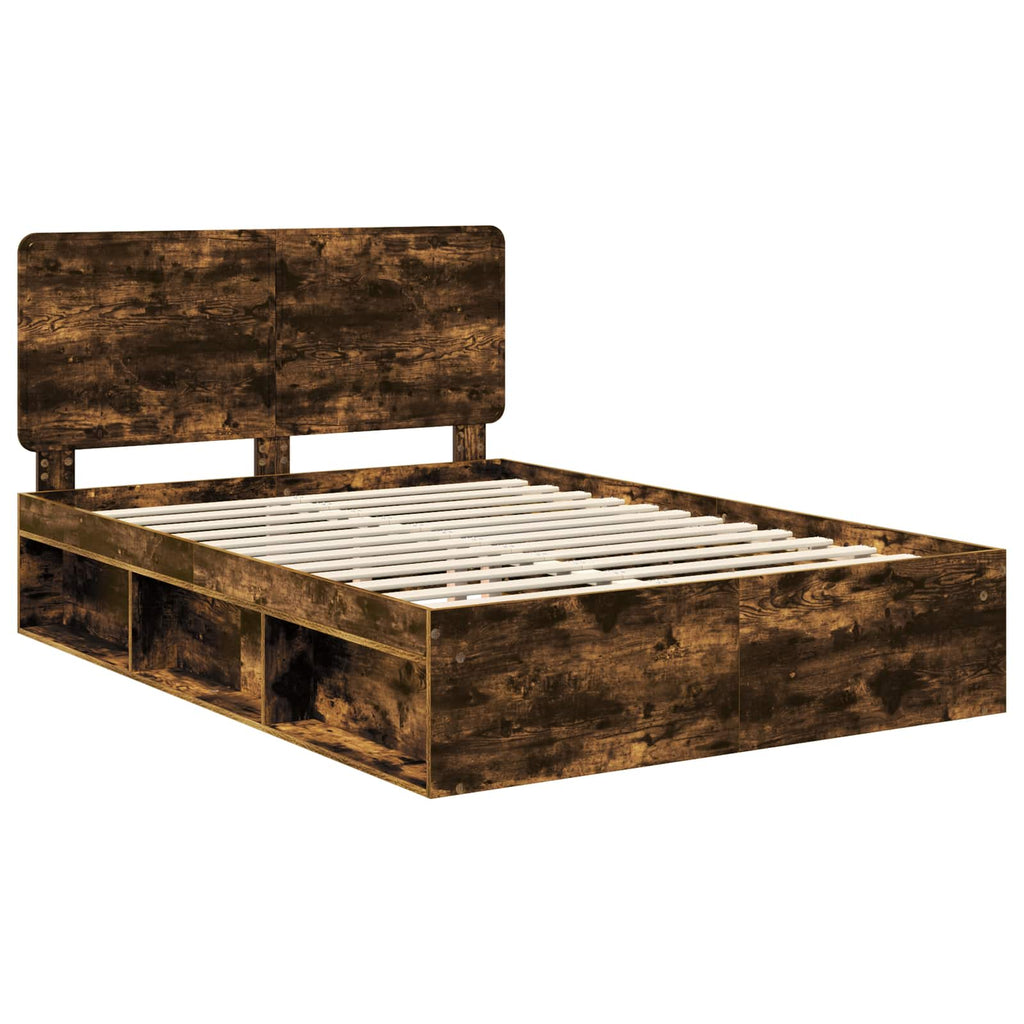 vidaXL Ramka łóżka Dąb wędzony 140 x 190 cm Lite drewno sosnowe