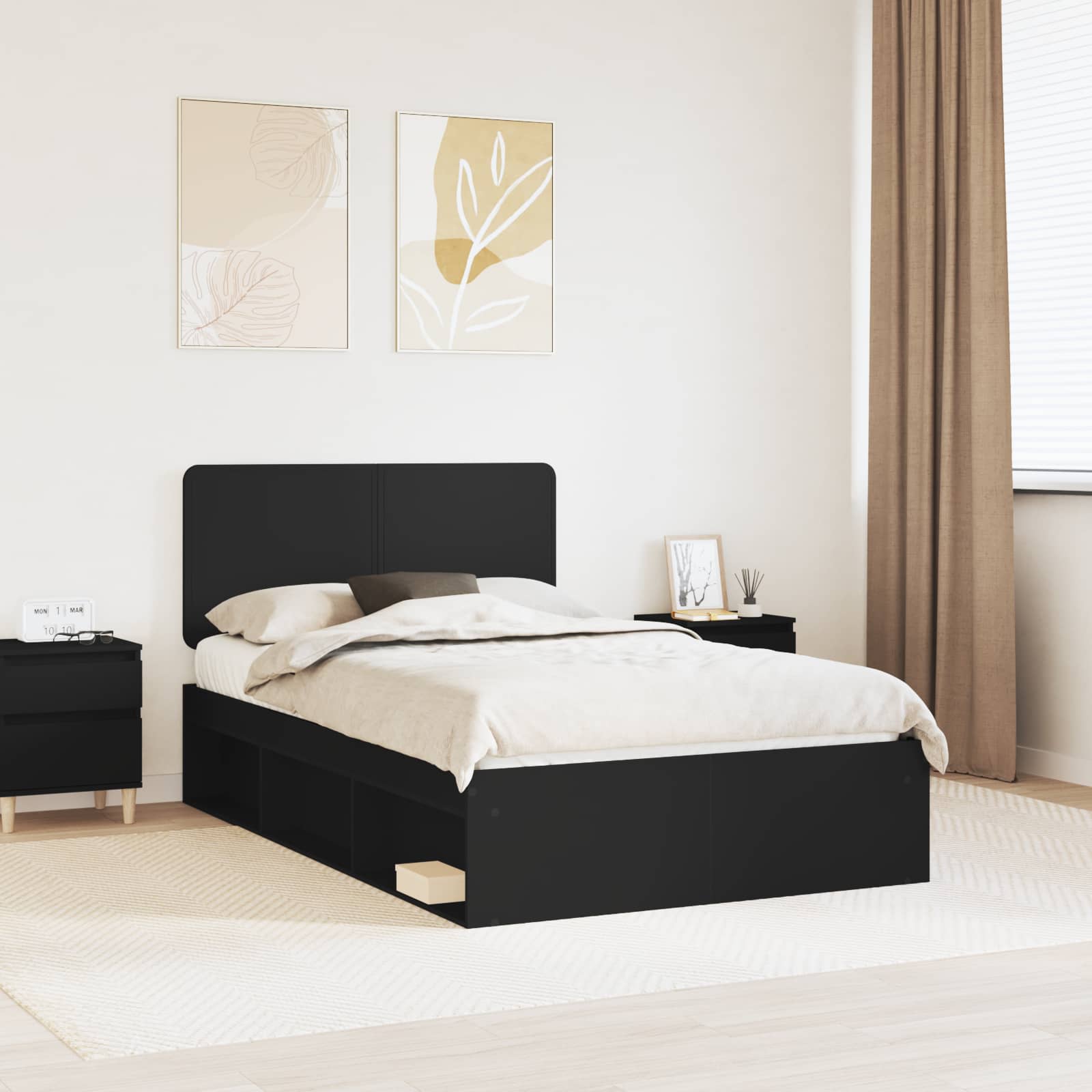 vidaXL Ramka łóżka Czarny 135 x 190 cm Lite drewno sosnowe