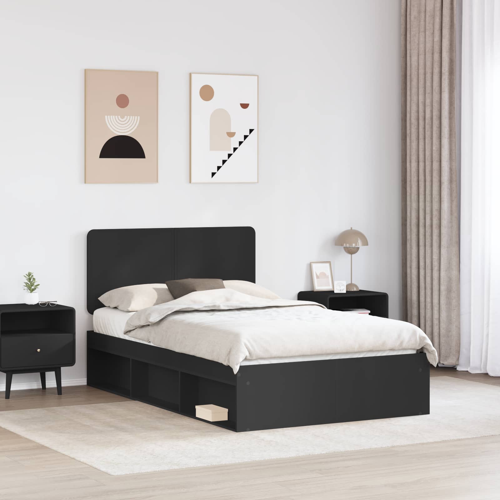 vidaXL Ramka łóżka Czarny 135 x 190 cm Lite drewno sosnowe