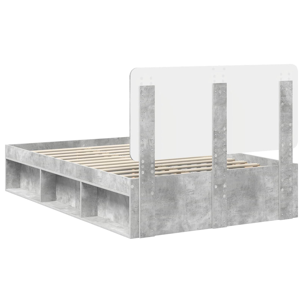 vidaXL Ramka łóżka Szary beton 135 x 190 cm Lite drewno sosnowe