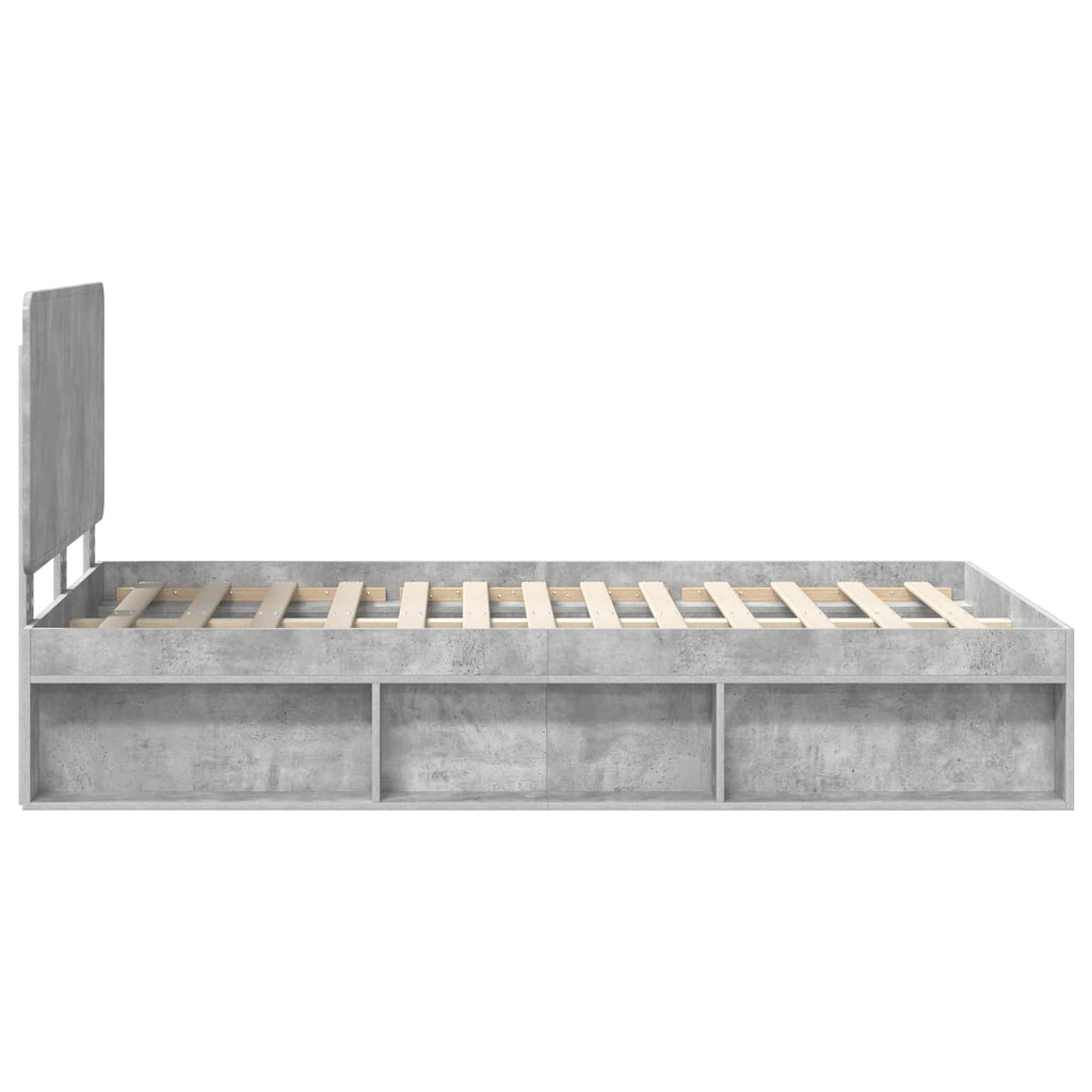 vidaXL Ramka łóżka Szary beton 135 x 190 cm Lite drewno sosnowe