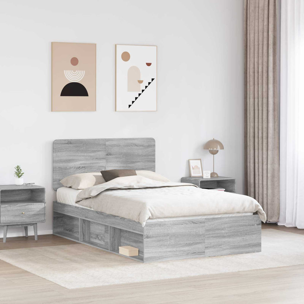 vidaXL Ramka łóżka Szary Sonoma 135 x 190 cm Lite drewno sosnowe