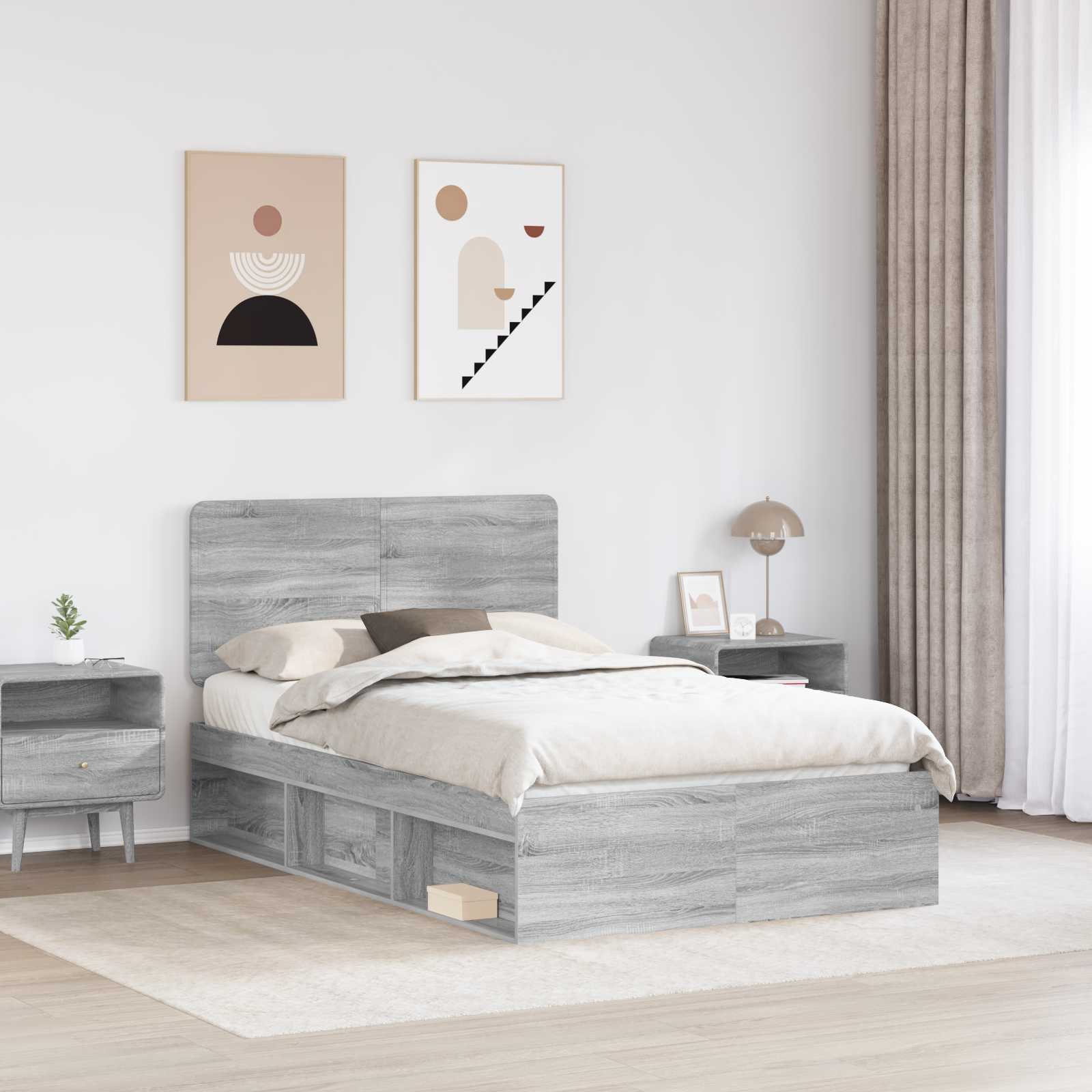 vidaXL Ramka łóżka Szary Sonoma 135 x 190 cm Lite drewno sosnowe