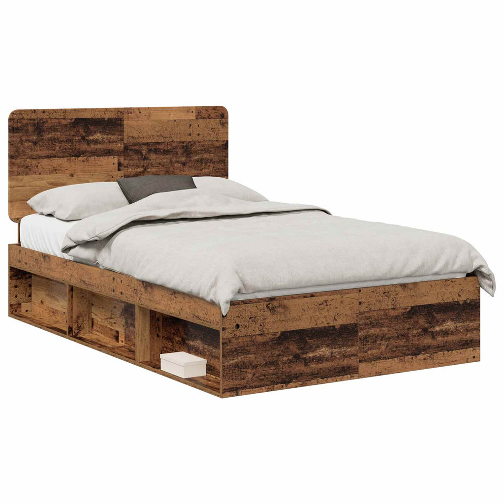 vidaXL Ramka łóżka Stare drewno 135 x 190 cm Lite drewno sosnowe