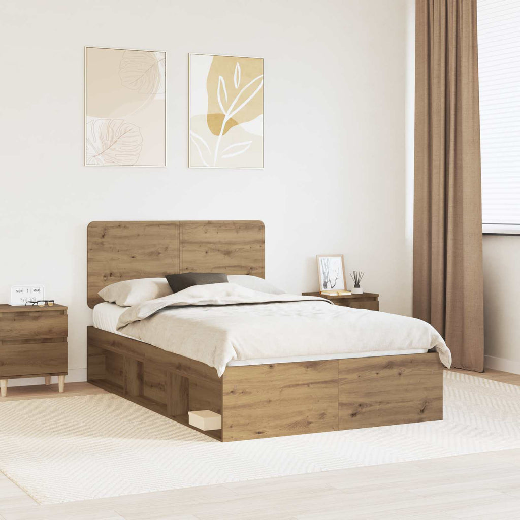 vidaXL Ramka łóżka Dąb rzemieślniczy 135 x 190 cm Lite drewno sosnowe