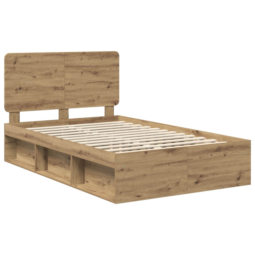 vidaXL Ramka łóżka Dąb rzemieślniczy 135 x 190 cm Lite drewno sosnowe
