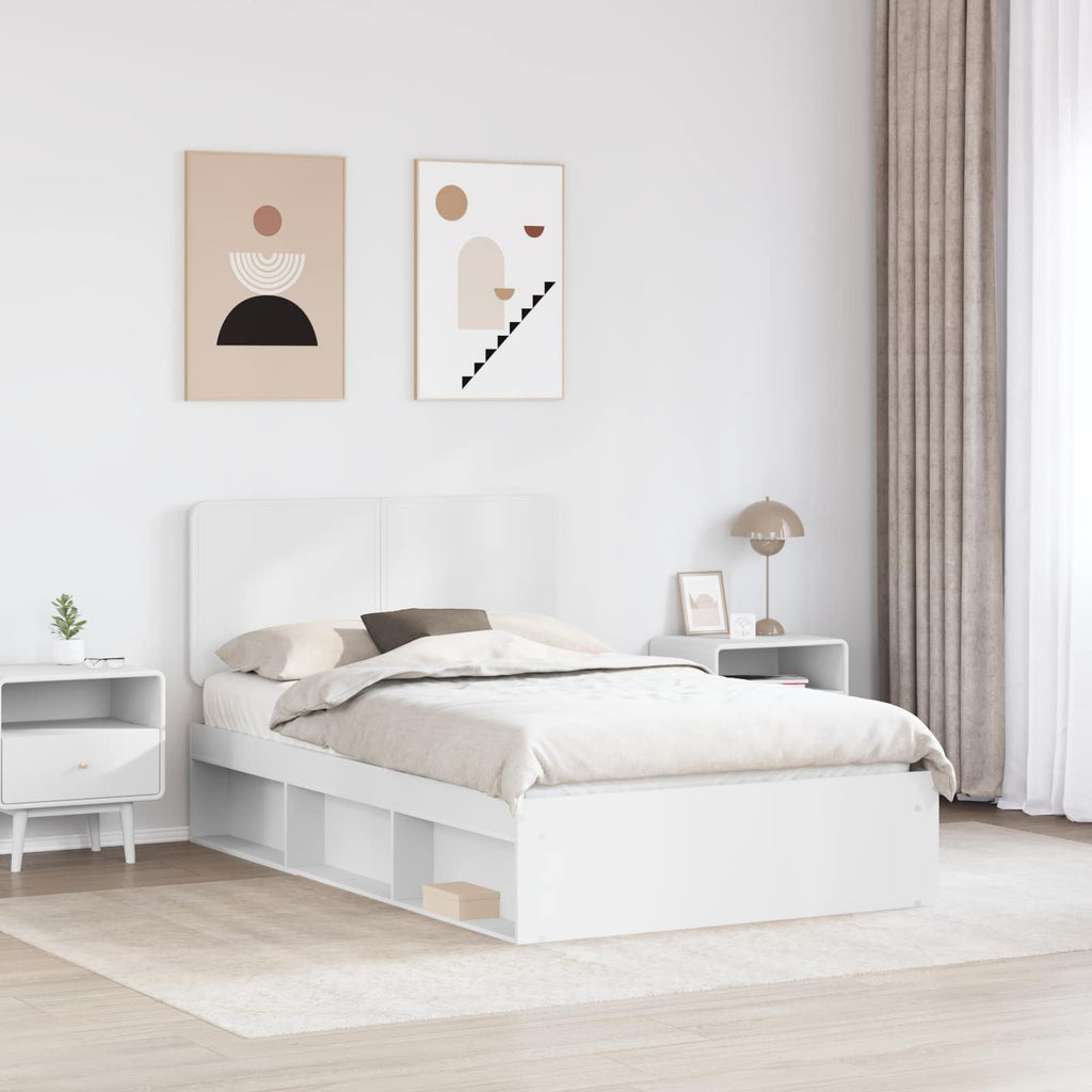 vidaXL Ramka łóżka Z zagłówkiem Biały 120 x 200 cm Lite drewno sosnowe