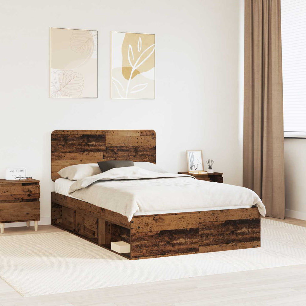 vidaXL Ramka łóżka Stare drewno 120 x 200 cm Lite drewno sosnowe