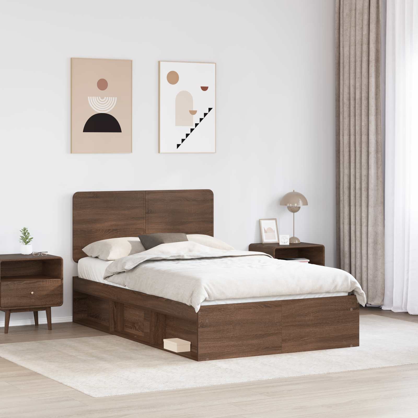 vidaXL Ramka łóżka Brązowy dąb 120 x 190 cm Lite drewno sosnowe