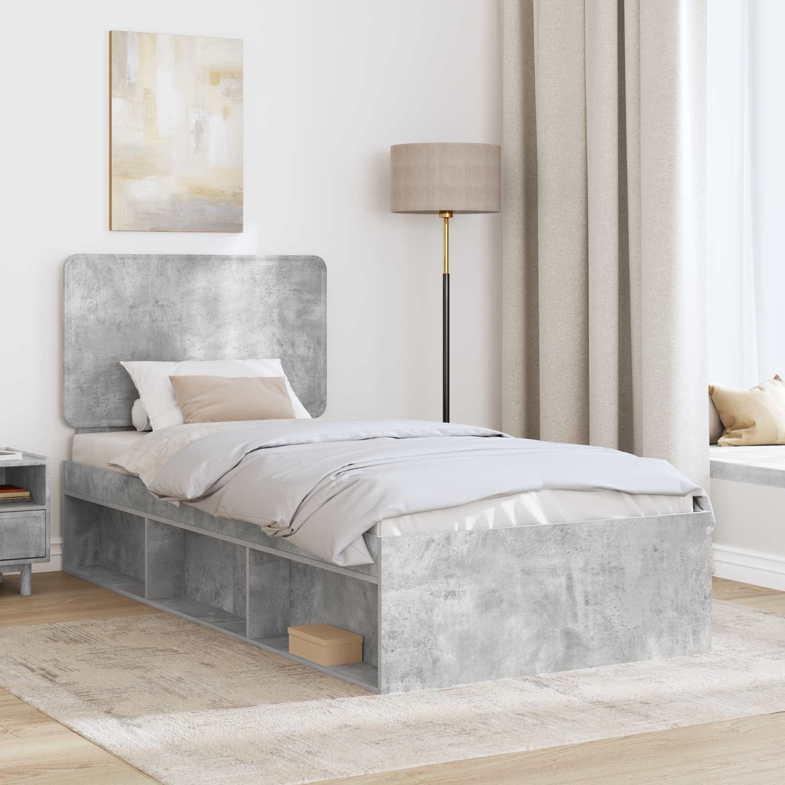 vidaXL Ramka łóżka Szary beton 100 x 200 cm Lite drewno sosnowe