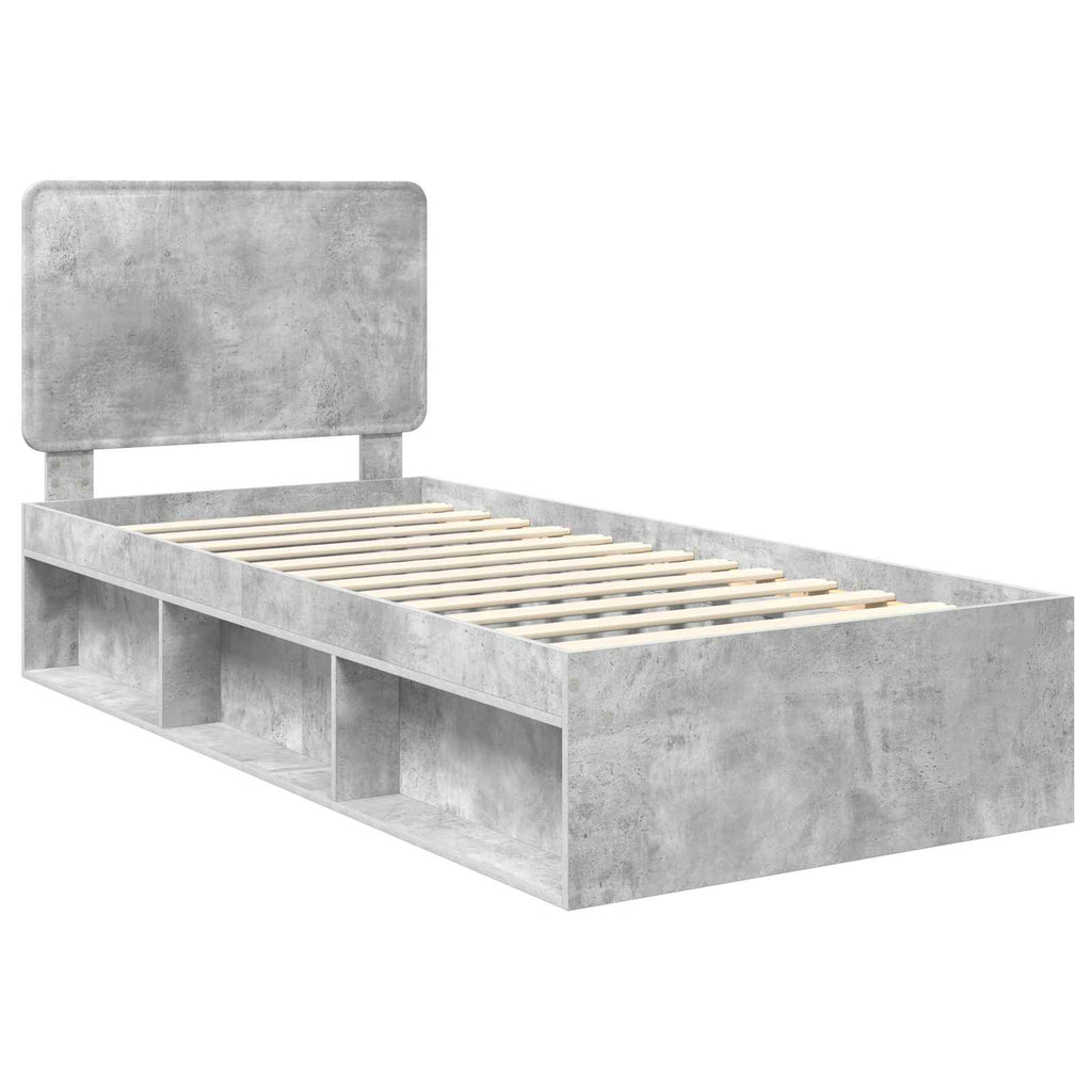 vidaXL Ramka łóżka Szary beton 100 x 200 cm Lite drewno sosnowe