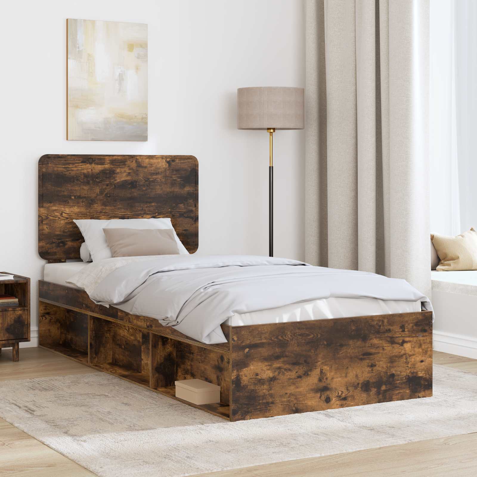 vidaXL Ramka łóżka Dąb wędzony 100 x 200 cm Lite drewno sosnowe