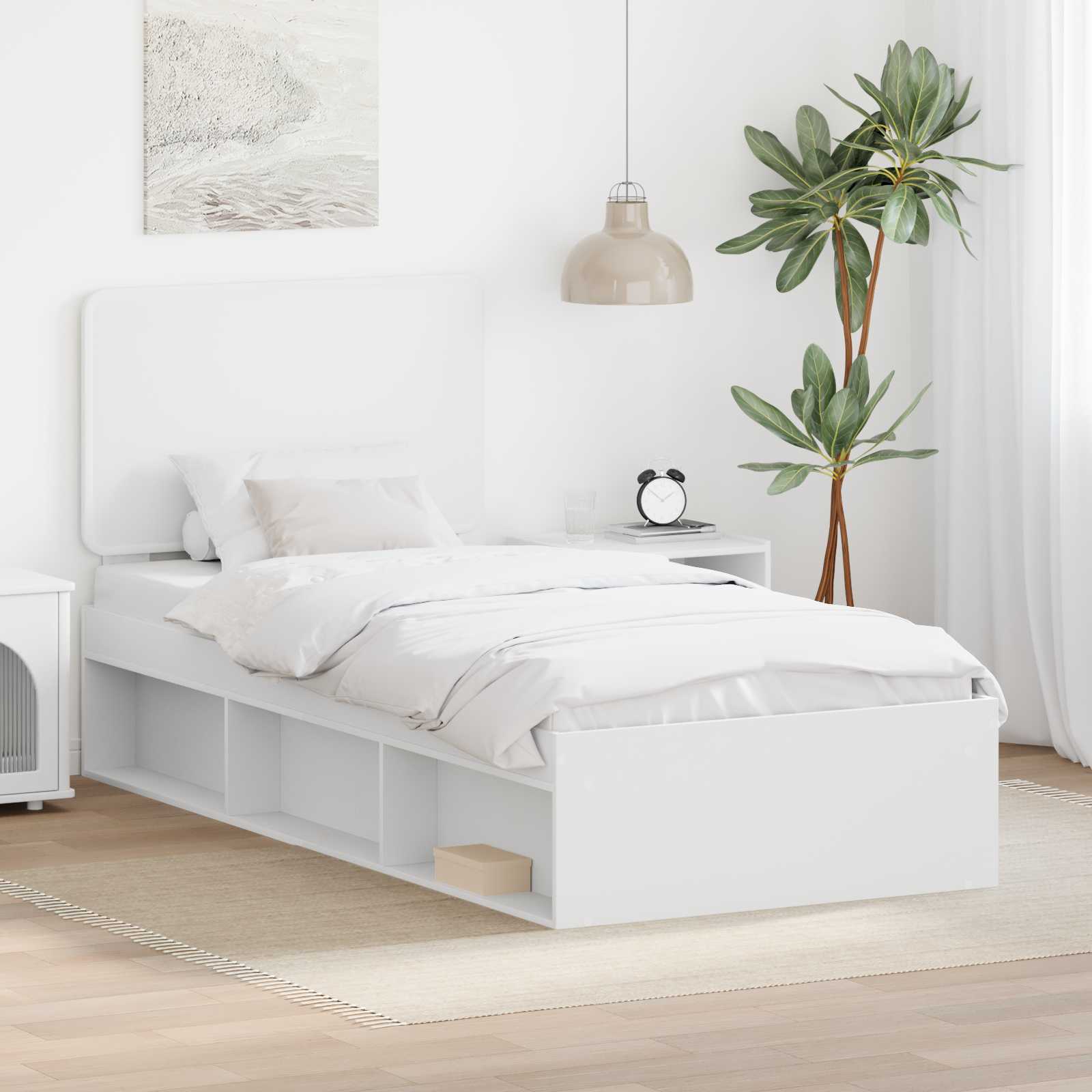 vidaXL Ramka łóżka Z zagłówkiem Biały 90 x 200 cm Lite drewno sosnowe