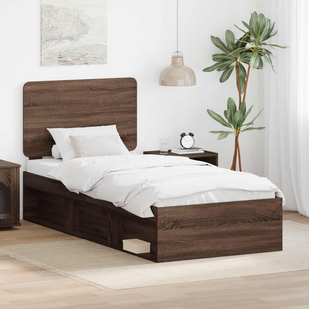 vidaXL Ramka łóżka Brązowy dąb 90 x 200 cm Lite drewno sosnowe