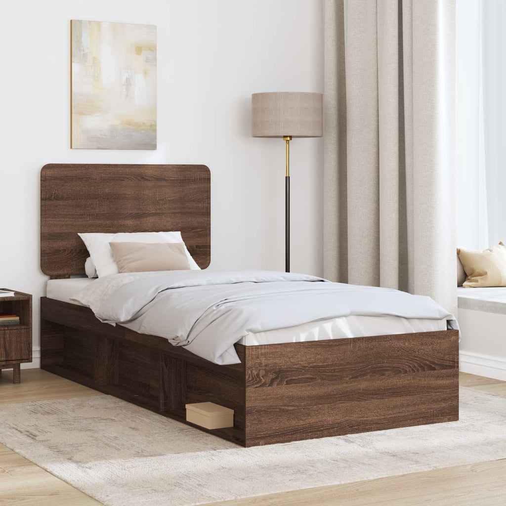 vidaXL Ramka łóżka Brązowy dąb 90 x 200 cm Lite drewno sosnowe