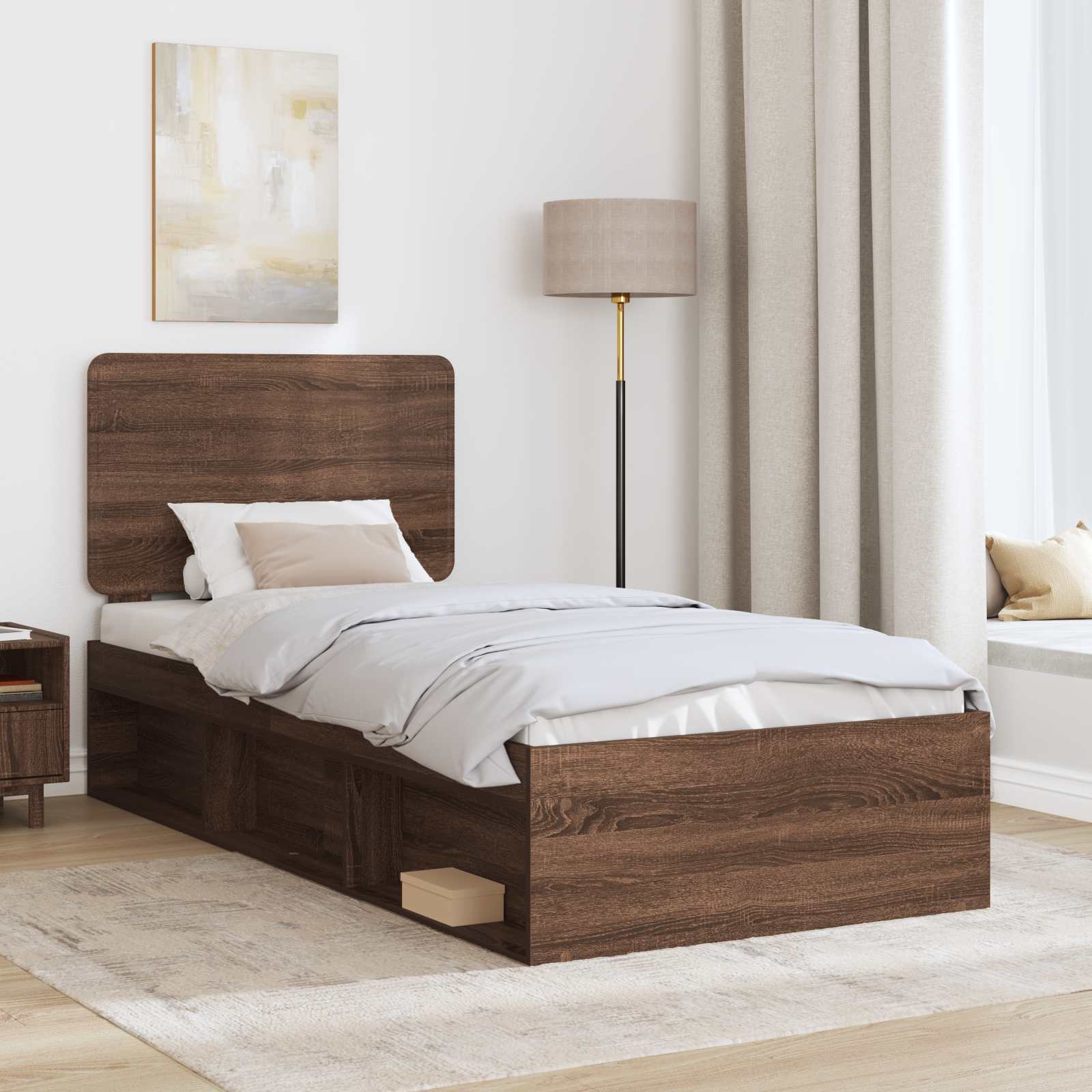 vidaXL Ramka łóżka Brązowy dąb 90 x 200 cm Lite drewno sosnowe