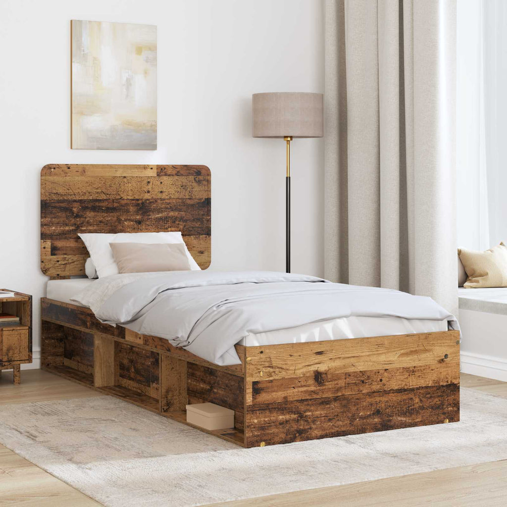 vidaXL Ramka łóżka Stare drewno 90 x 200 cm Lite drewno sosnowe