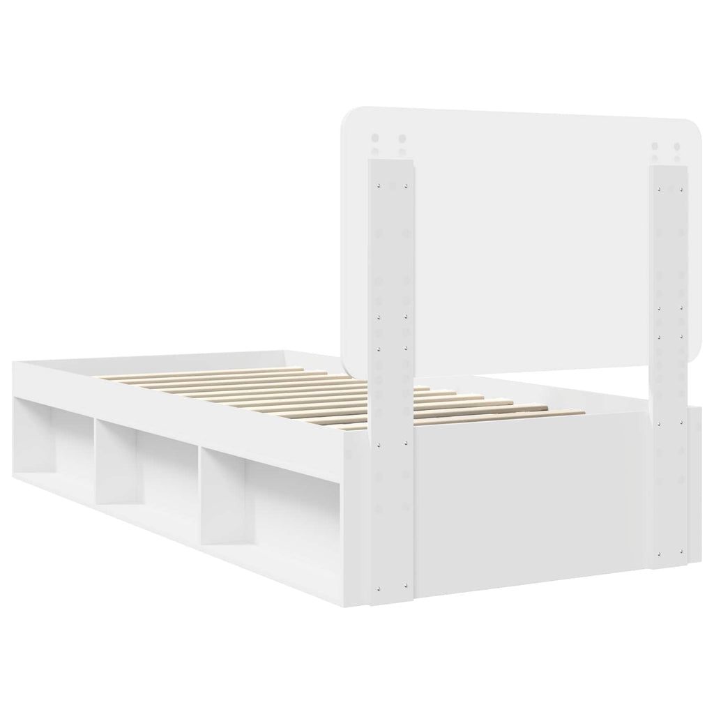 vidaXL Ramka łóżka Z zagłówkiem Biały 90 x 190 cm Lite drewno sosnowe