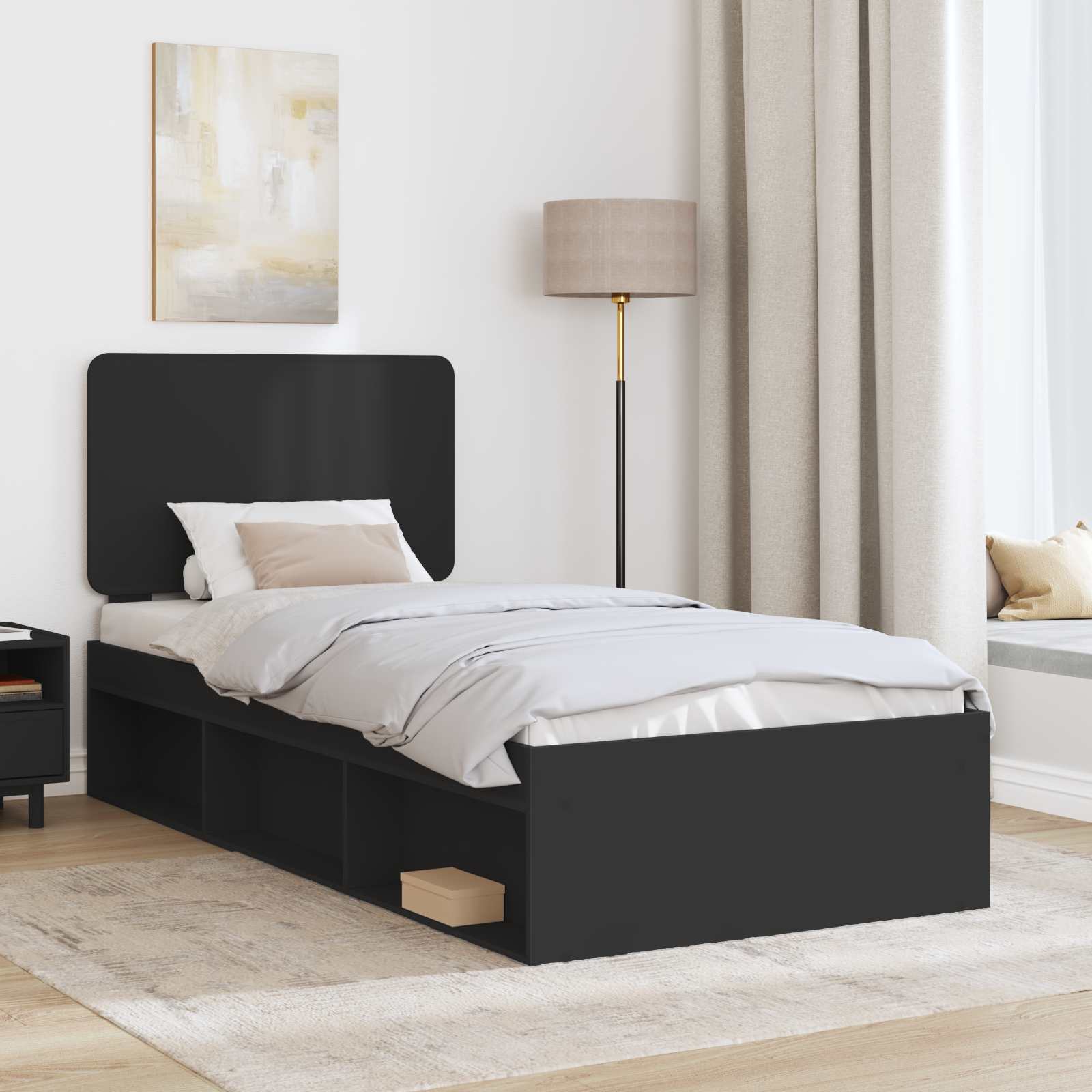 vidaXL Ramka łóżka Z zagłówkiem Czarny 90 x 190 cm Lite drewno sosnowe