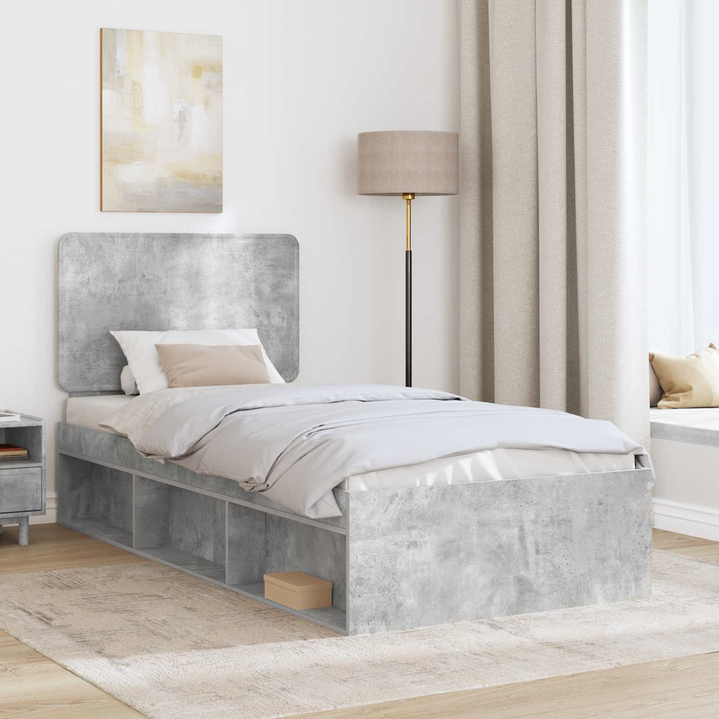 vidaXL Ramka łóżka Szary beton 90 x 190 cm Lite drewno sosnowe
